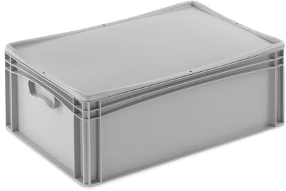 Aufbewahrungsbox mit Deckel | stabile Eurobox in 32 Ausführungen | Behälter für Garten, Haushalt, Lager oder Werkstatt – mit aufliegendem Deckel (Geschlossen - ohne Handgriff, 60x40x23,3 cm)