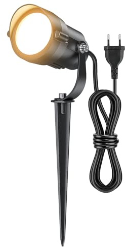 HIBOITEC Trädgårdsspotlight 12 W 1320 lumen, varmvit 2 700 K, vattentät utomhus LED-spotlight IP65 med spik och kontakt 1,5 m, för terrass, växter, stigar och trädgård