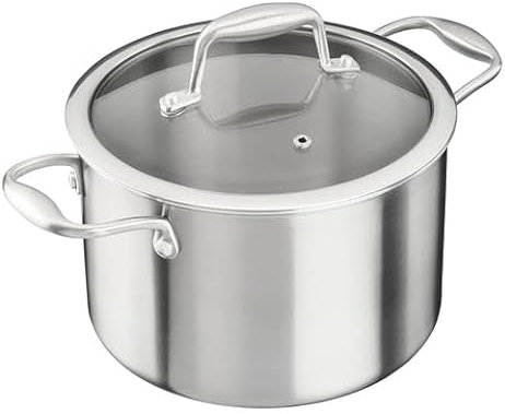 Cooks Professional Tri-Ply Stockpot with Tempered Glass Lid & Side Handles | 20cm Aluminum & Stainless-Steel Cooking Pot Pan | Compatible with All Hobs Inc Induction & Oven Safe