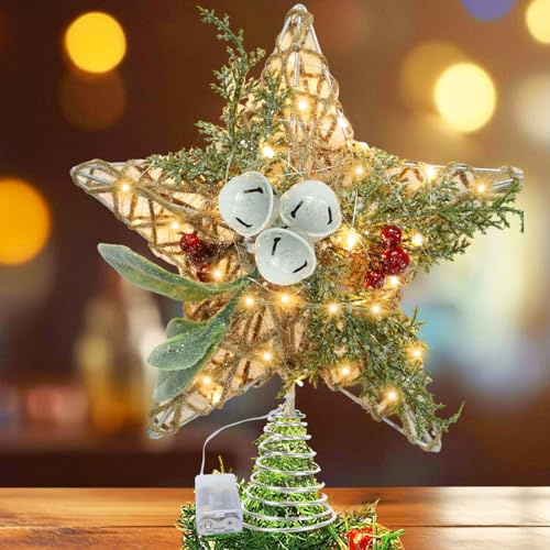 Etoile Sapin de Noel, Pointes de Sapin, Cimier de Sapin de Noël, Noël Arbre Topper Lumineuse, Décoration de Noel Pentagramme Christmas Tree Topper pour Décorations Interieur Exterieur