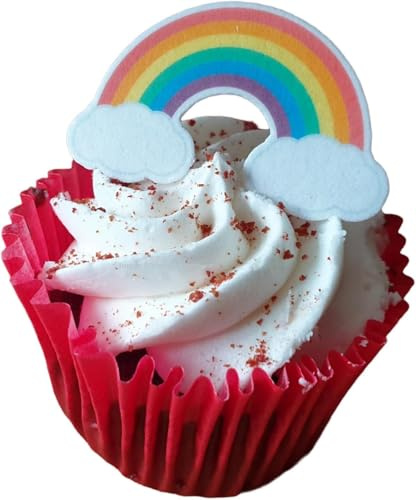 Doodylou Edible Wafer Rainbows Cupcake Toppers 3 x 4.9 cm Pack of 20 | Rainbow Birthday Cake Decorations, Childrens Party