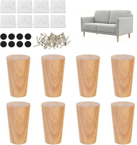 HECHKJ 8 cm Holzfüße für Möbel, 8 Stück Möbelfüße Eiche, Möbelfüße Holz, Holzfarbe Füße für Möbel, Geeignet für Sofas, Schränke, Kleiderschränke, Betten, Frisiertische Usw