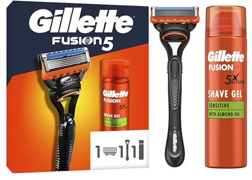 Gillette Rasoir Homme Fusion 5 Power, Noir, Kit Rasage avec Gel à Raser