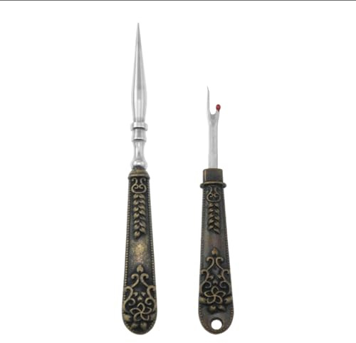 yyangz 1 Set Vintage Carving Awl Mini Seam Ripper Antique Brass Zinc Alloy Stainless Steel Hand Sewing Steel Needle Shoe Repair Punch Tool