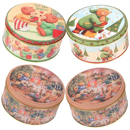 Hohopeti 4 Piezas Cajas de Hojalata para Navidad de Unidades con Diseño Mixto para Dulces y Galletas Almacenamiento Hermético para Regalos Festivos y Celebraciones
