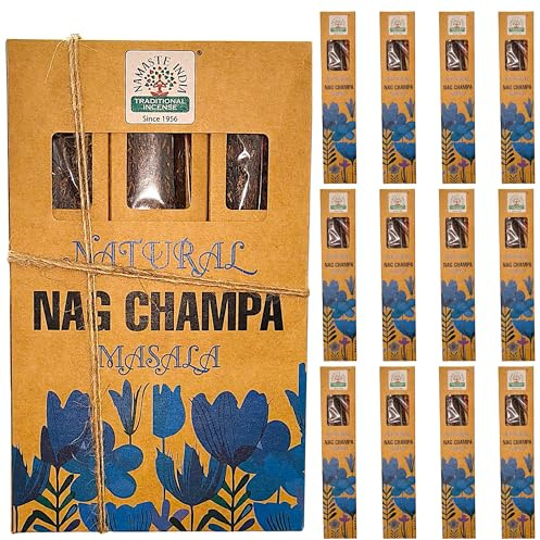Incienso Nag Champa Natural Orgánico sin Tóxicos, 1 Caja Grande de Incienso – 12 Cajetillas de 50 g Cada Una (Total 600 g), Aroma Duradero y Natural. (NAG Champa)