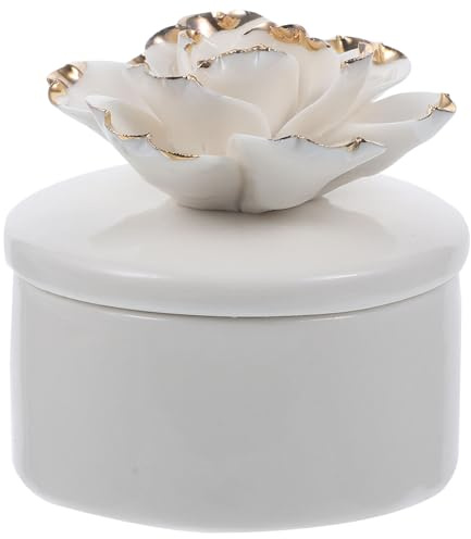 SEWACC Schmuckkästchen Weiß Verhindert Schmuckverlust mit Blumenmotiv Keramik Dekorative Aufbewahrungsbox für Armbänder und Ringe zur Heimdekoration
