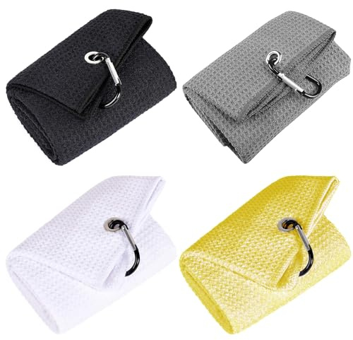 Bangbobi Set di 4 Asciugamani Sportivi 30x30 cm (Bianco, Giallo, Nero, Grigio), Asciugamano da Golf e forchetta da Golf, Accessori da Golf, Regali da Golf per Golfisti, Gadget da Golf