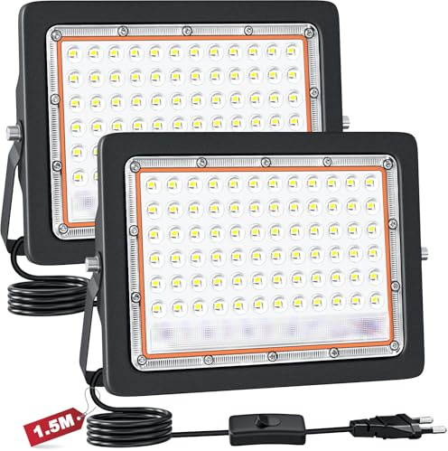 CREATESTAR Utomhus LED-strålkastare 50 W, 2 st, 5 000 LM LED-strålkastare utomhus 6 500 K kall vit utomhu vattentät IP66 utomhusprojektorer för garage trädgård uteplats park