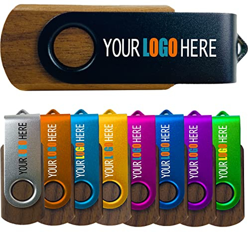 [32GB-10pcs] Clé USB en Bois personnalisée 32GB avec Couvercle en métal givré Lot de 10 clés USB en Bois en Vrac avec Logo personnalisé Clés USB personnalisées avec Marque - Noyer