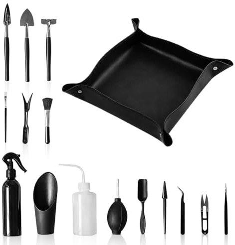 Bonsai Starter Kit - 16 Stück Bonsai Set mit Wasser dichter Umtopfmatte & Aufbewahrungstasche, Mini Gartenwerkzeug inkl. Bonsai Schere - Pflanzen Zubehör für Umtopfen, Sukkulenten & Pflanzenpflege