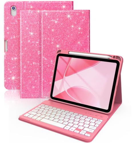 Keyboard Case for iPad A16 11th Gen 11 Inch/10th Gen 10.9 Glitter Design | 7 Colors Backlit, Detachable Keyboard Folio Cover, Pencil Holder, for iPad 11th/10th Generation Case with Keyboard
