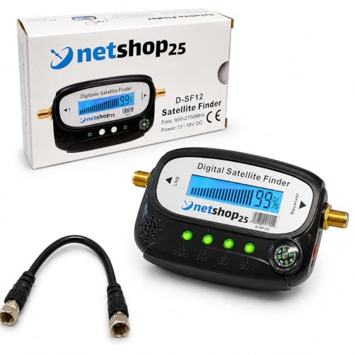 netshop 25 Digital Satfinder mit LCD-Display & Tonsignal | Digitales SAT Messgerät zur Ausrichtung von Satelliten-Schüssel, Flachantenne und Sat-Anlagen | Digitaler Satelliten-Finder DSF12