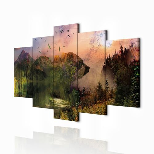 decomonkey Wandbilder Tiere 200x100 cm 5 Teilig Wandbild Groß Wohnzimmer | Leinwandbild XXL, Deko, Schlafzimmer, Büro, Wanddeko, Leinwand, Pictures For Wall, Poster, Wall Painting, Set, Natur
