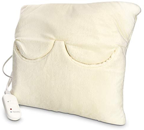 Navaris 2in1 Elektrisches Heizkissen und Fußwärmer - 38x38cm 2 Wärmestufen 45W waschbar - Wärmekissen für Rücken Nacken Schulter Füße in Creme