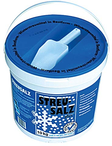 Esco Streusalz Winter 10 kg I Auftausalz gegen Schnee und Eis I Eimer mit Handschaufel I Streugut für Winterdienst/Räumpflicht I Tausalz als Winterstreu gegen Glätte