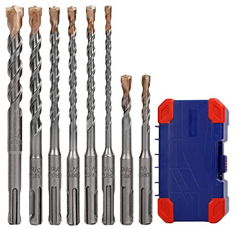 WORKPRO 8-Piece SDS-Plus Drill Bit Set, Carbide Tip, SDS+ Rotary Hammer Drill Bit Set with Storage Case for Brick, Cement, Stone & Concrete