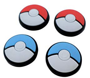 ZedLabz thumb grips for Nintendo Switch Lite & Joy-Con controllers Silicone stick caps Pokeball Pokemon style - 4 pack red & blue