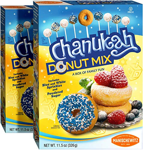 Manischewitz Hanukkah Donut Mix 11.5oz (2 Pack) Blue & White Sprinkles and Powdered Sugar Included, Great Chanukah Activity!
