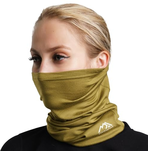 Merino.tech Braga Cuello Lana Merino - Bufanda de Lana Hombre y Mujer para Deporte y Running (Olive Grove)