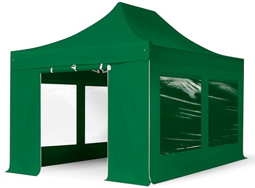 TOOLPORT Faltzelt Professional 3x4,5 m - mit 4 Seitenteilen (Panoramafenster) Faltpavillon ALU Pavillon Partyzelt grün