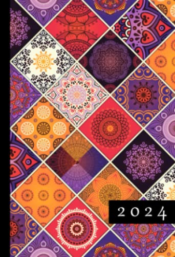 2024: A6 Kalender Mini Planer | 1 Woche auf 2 Seiten | Jan - Dez Wochenplaner | Soft-Cover Boho Ornament | Kalenderbuch Terminkalender Organizer Wochenkalender Terminplaner Buchkalender Jahresplaner