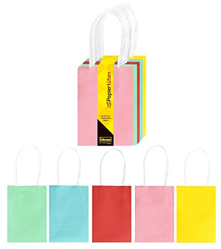 Idena 30236 - Papiertüten, 10 Stück, 5 Farben sortiert, Basteltüten, zum Verzieren und Verschenken, Geschenktaschen