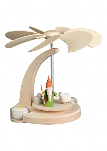 Seiffener Volkskunst Pirámide de Navidad Arco piramidal con Motivos del Pastor, un Piso, 18 cm. de Alto, Natural, Original de los Montes Metálicos (Erzgebirge) Arte Popular de la Ciudad de Seiffen