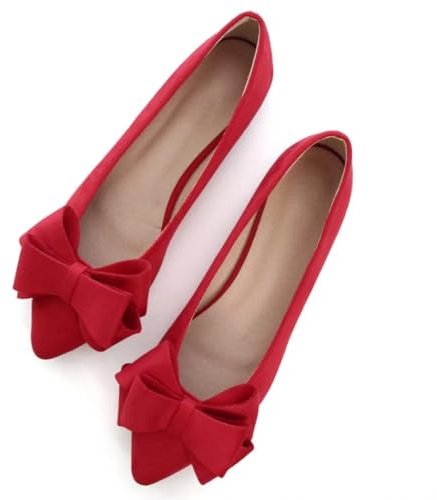 TN TANGNEST Women Fashion Bowknot Flats Comfort Pointed Toe Dress Shoes Red 40(8)