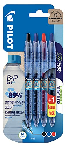 Pilot Pen 2719BC4 - B2P Bottle to Pen Gelschreiber, Begreen, Mine M 0.7 mm, 4er Set, schwarz, rot und 2x blau