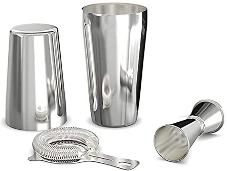 Coctelera para Cócteles Cocktail Shaker Set Professional Boston Shaker Cocktail Striador de cócteles y Jigger Set de 4 Piezas Juego de Barman de Acero Inoxidable Premium Juego de cóctel