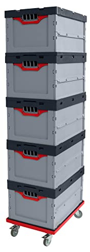Auer Faltbox FB 64/27 56L, 60x40x27cm, 5er Set, inkl. Rollwagen rot | Eurobehälter Kunststoffbox Lebensmittelbox Vorratsbehälter Lagerkiste Transportbox Kommissionierbox Box
