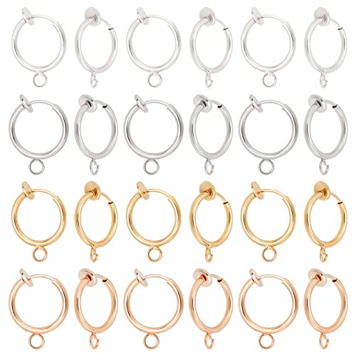 PandaHall Clip On Ohrring Konverter 20 Paar Messing Ohrringclips Mit Einfachen Offenen Schleifen Clip On Creolen Für Nicht Durchbohrte Ohren DIY Ohrringherstellung Gold/Silber/Roségold/Platin