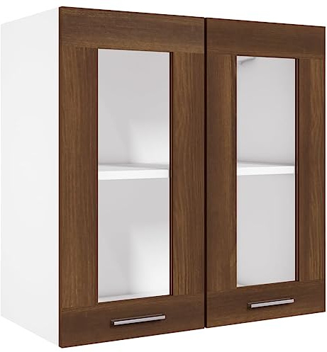 vidaXL Hängeschrank Lyon Glas Braun Eiche-Optik 60x31x60 cm Holzwerkstoff, Hängeschrank, Einbauküche, Küchenzeile, Küchenmöbel, Oberschrank, Küchenschrank