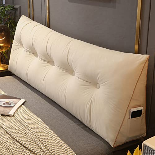 RAKTOV Kopfteil Lesekissen Dreieckiges Rückenlehnenkissen Rückenkissen Schlafkissen Rückenlehne Stützkissen Lesekissen Doppelbett Nachttisch Dreieck Kissen, 60 x 50 x 20 cm, Beige