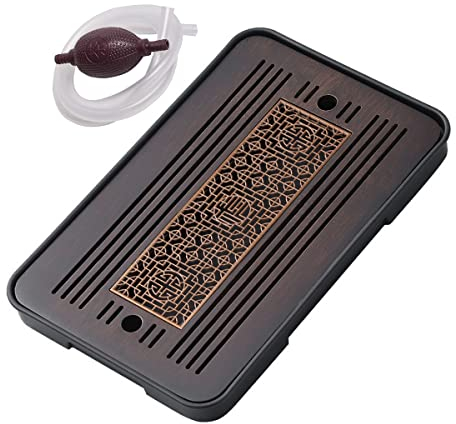 Teetablett 35,6 x 25,4 cm – Bambus Kungfu Tee Set Tee Serviertablett mit Abfluss & Aufbewahrung Wasser Couchtisch Tablett für Ottomane Coffee Tee Tisch Wohn- & Empfangszimmer