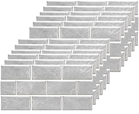 Grey Brick Tile Stickers for Bathroom Kitchen Waterproof Vinyl Stick on Tiles Backsplash Self Adhesives Wall Tile Transfers Peel and Stick Tile Decals for Living Room - 30x15cm (12 Sheets)