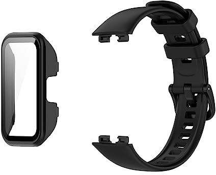 HchenH Bracelet for Huawei Band 8 + Screen Protector,Silikon Replacement Bracelet, Soft Sport Replacement Huawei Band 8 Wristbands for Men and Women - Schwarz