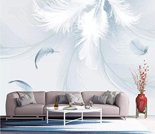 Papier Peint Panoramique Plume Blanche Simple Papier Peint 3D Intissé Decoration Murale Chambre Salon