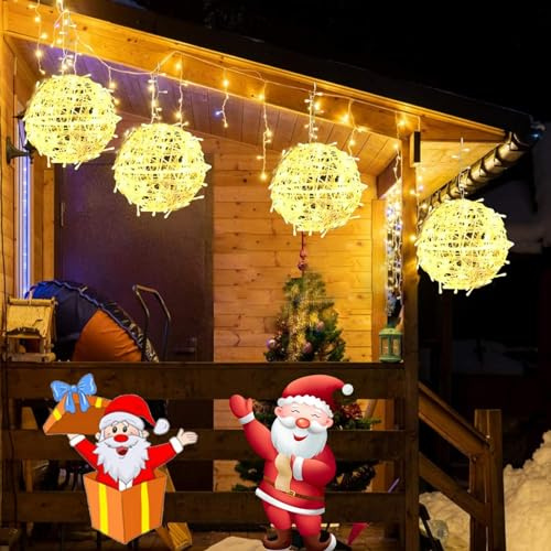Bzavor Catena luminosa per esterni, a sfera grande, 20 cm, 4 pezzi, 8 modalità, Ramadan, catena luminosa a LED, corrente esterna, IP65, impermeabile, con spina, telecomando, per decorazioni per