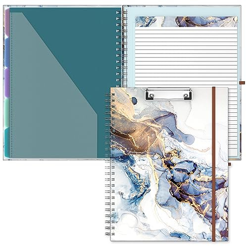 Hnogri Klemmbrett Folio mit nachfüllbarem linierten Notizblock, Klemmbretter mit 5 A4-Ordnern Lagerung 10 Taschen, Spirale Clip Board Portfolio, Größe 12,8 x 9,7, Bürobedarf, Schulbedarf.