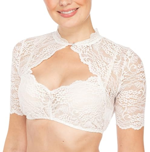 Damen Dirndlbluse Spitze weiß Elegante Kurzarm Stretch Dirndl Bluse Trachtenbluse für Oktoberfest Dirndl Bluse Spitzenweste Spitzenbluse für Oktoberfest