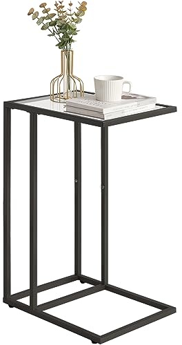 YMYNY C Shaped End Table, Tempered Glass Snack Side Table for Small Space with Metal Frame, Narrow Couch Table, for Living Room, Bedroom, Modern Style, 40×30×63CM Black HGD001B