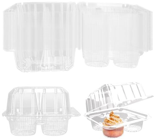 GothaBach 40 Pack 4-Compartment Cupcake Containers, Clear Plastic Cupcake Boxes, 4-Cavity Cupcake Holders with Deep Dome for Bakery Muffin