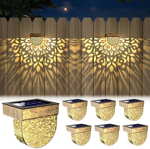EKQ Solar Fence Lights 6 Pack Solar Step Lights Outdoor Waterproof LED Solar Powered Wall Lights Outdoor Decorations Warm Yellow Light Decorative Lighting for, Front Door, Backyard (Gold)