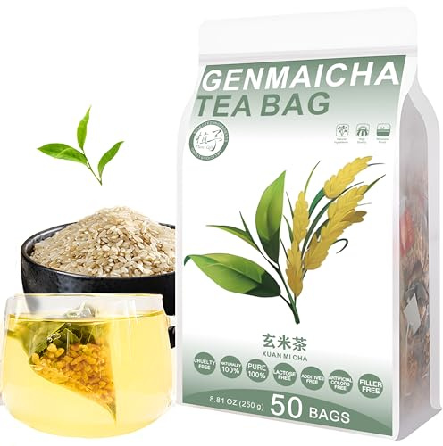 Plant Gift 50 Cups Genmaicha Tea Bag (玄米茶 XUAN MI CHA) 8.81oz (5g*50bags/250g) Grüner Tee Natürliche gemischte Kräuterkombination von Blumentee