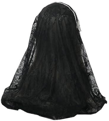 BLESSUME 1 x Damenschleier mit Dreiecksmuster, klassischer Mantilla-Schleier, weiche Spitze, Kapellenschleier, Schwarz 8, Einheitsgröße