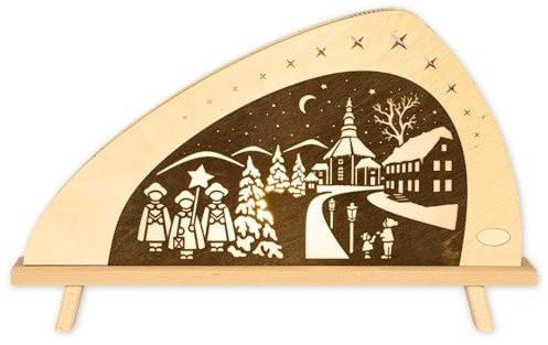 weigla - Dekoleuchte original Erzgebirge I Motiv Weihnachten in Seiffen I 1 LED Lampe I 0,8 W, E14 I Weihnachtsdeko innen I Weihnachtsbeleuchtung aus Holz I Fensterdeko