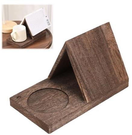 Buchständer aus Holz mit Getränkehalter,Personalisierter Dreieckiger Bücherregal,Leseständer aus Holz,Wooden Triangle Book Stand,Stabil Langlebig Leichtes,Geschenke für Leser, Lehrer (1 Stück)