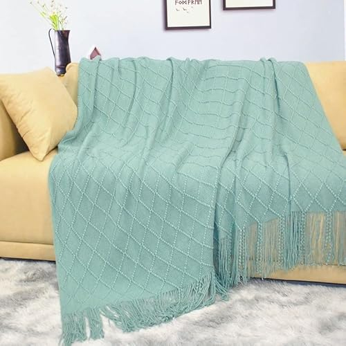 Generisch Kuscheldecke Strickdecke Mint 127 x 152 cm, Strickdecke Baumwolle Beige Rosa Weich Warm Grobstrick Mintgrün Decke für Bett Sofa und Couch (Farbe: D, Größe: 127 x 172 cm)